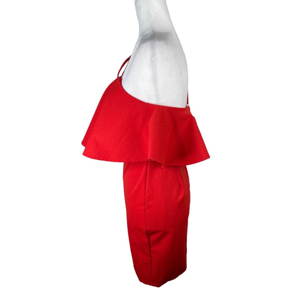 Selfie Leslie Bodycon Mini Dress Strappy Red Ruffle Bombshell Womens Small NWT - Picture 3 of 8
